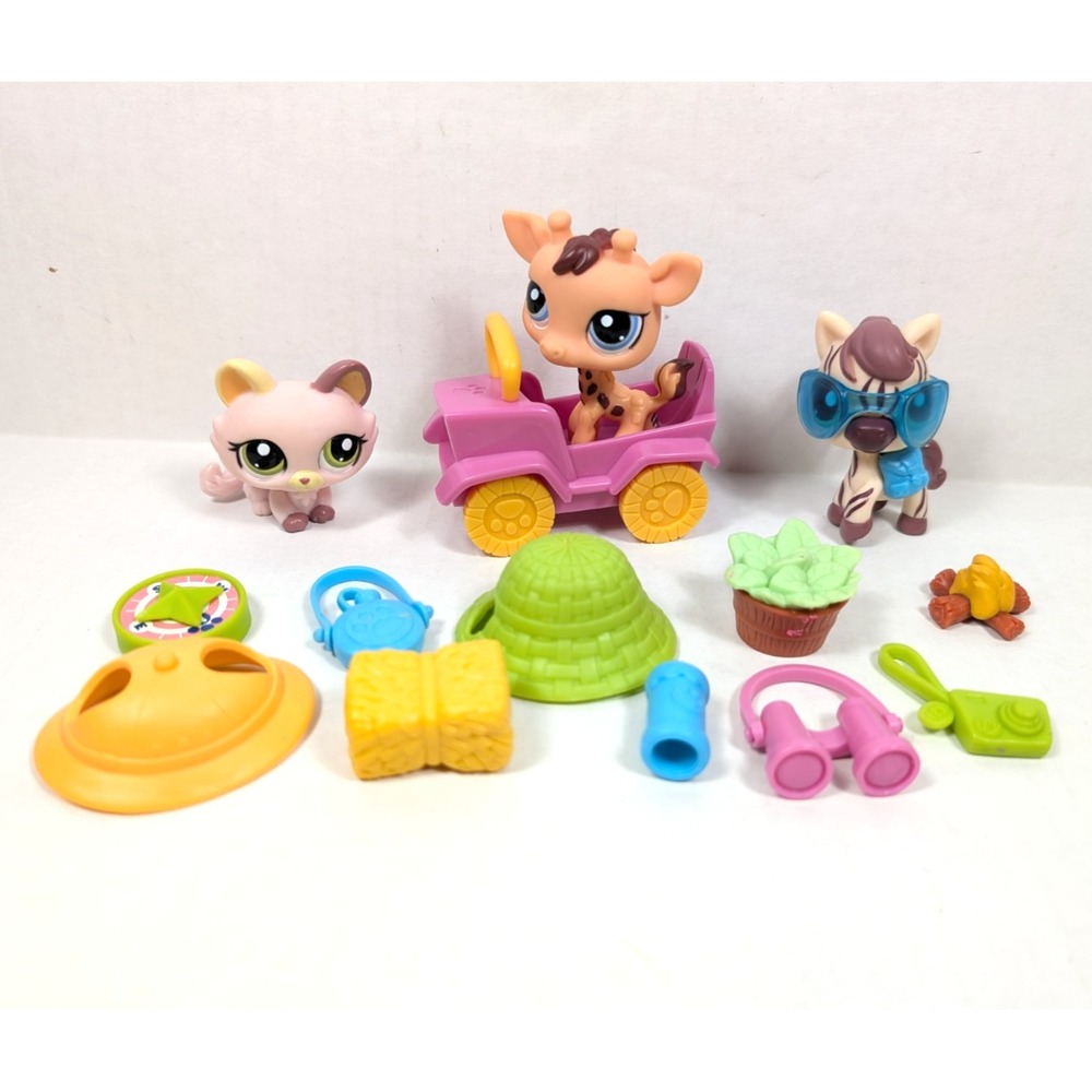 COMPLETE Littlest Pet Shop Search 'n Safari Playset #1488-1490 Zebra Giraffe Cat
